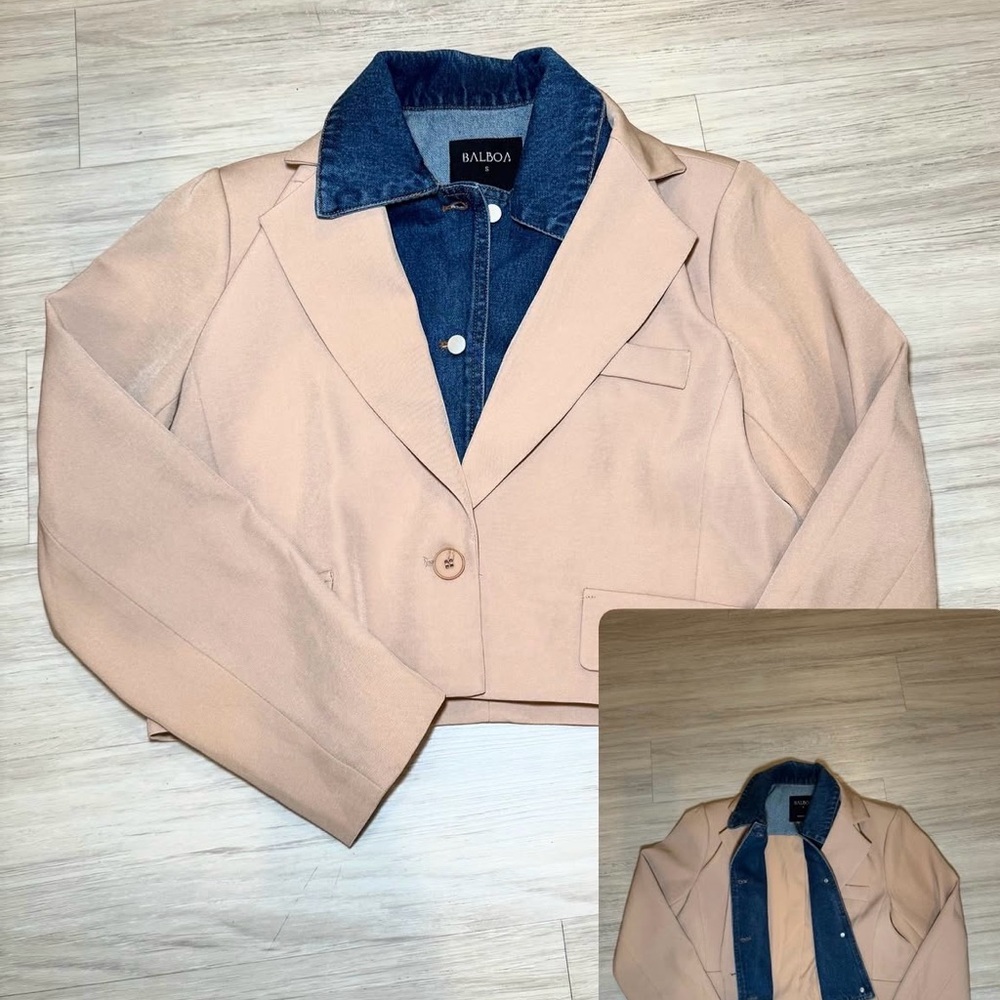 Women's Pink Blazer with Denim Collar